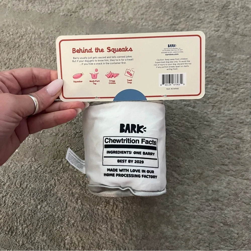 NWT Bark Canned Barry Sauce Dog Toy